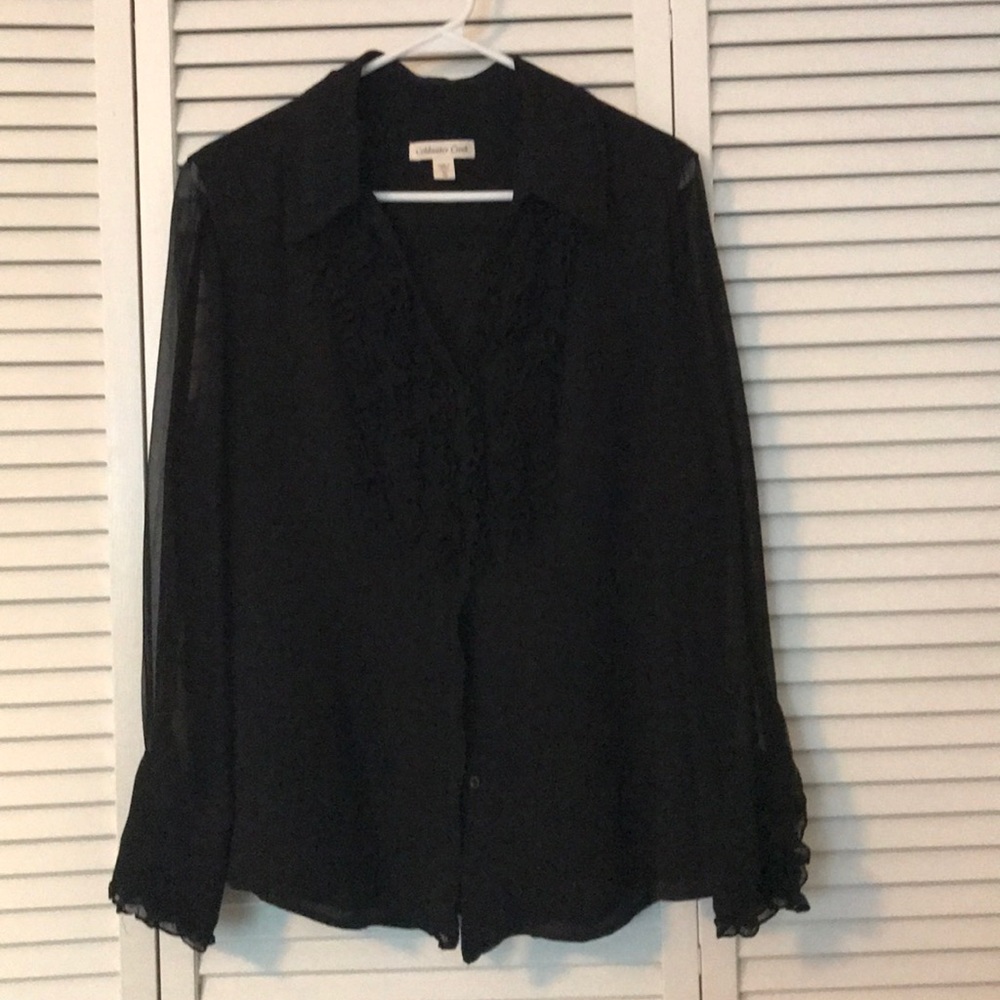 Cold water Creek tuxedo style blouse.